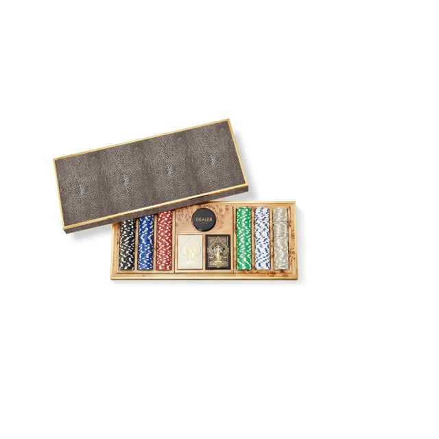 AERIN AERIN Faux Shagreen Poker Set, Chocolate For Sale - Image 4 of 4