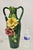 Vintage Victorian Green Porcelain Capodimonte 18" Vase w/ Pink & Yellow Flowers. Item features yellow and pink applied...