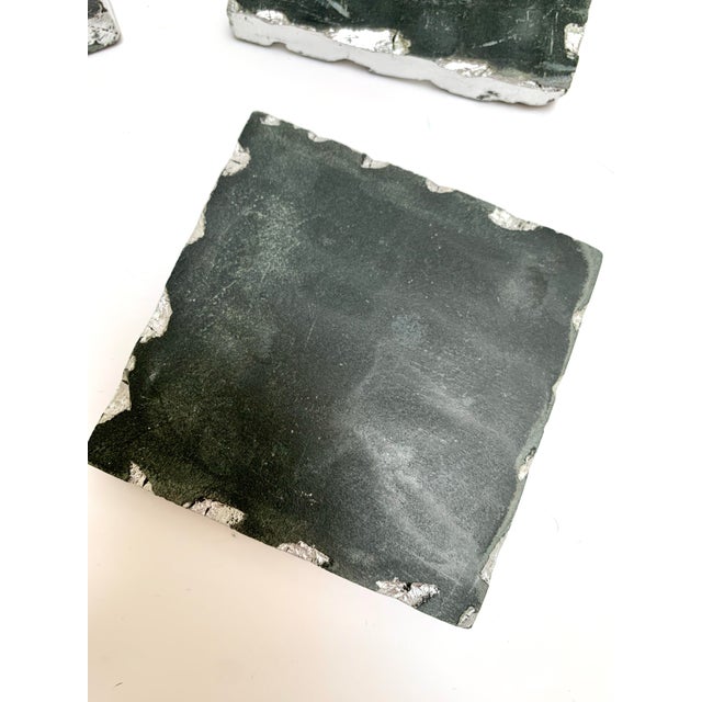 Metal 1990s Rugged Set of Black Marbled Square Coaster - Set of Four For Sale - Image 7 of 9
