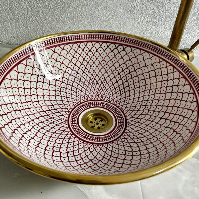 Ceramic Sink With 14k Gold Rim Vessel Round Sink Bowl Basin With Drain For Sale - Image 6 of 10