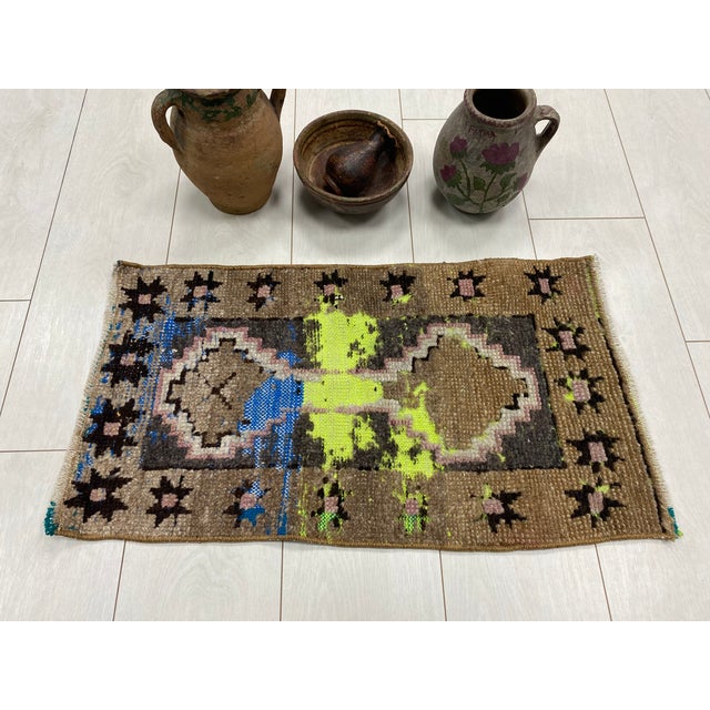 Turkish Oushak Vintage Small Carpet For Sale - Image 3 of 6