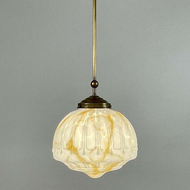 Art Deco Marbled Opaline Glass and Brass Pendant Light, Germany, 1930s For Sale - Image 17 of 18