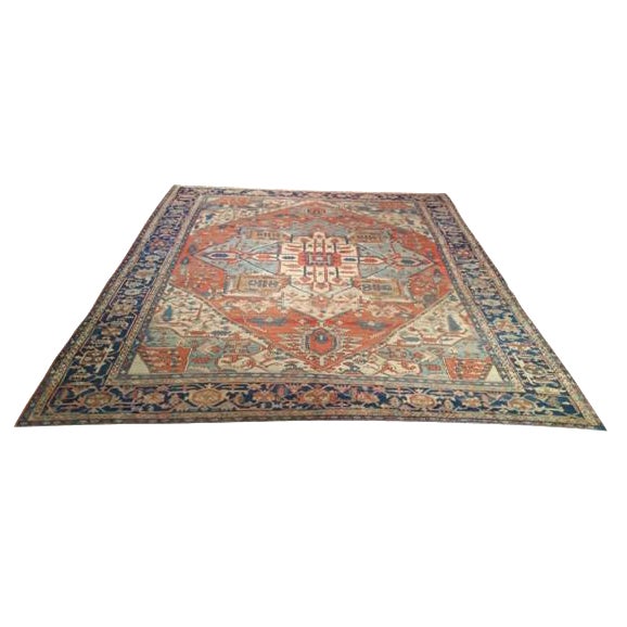 10′3″ X 12′8″ Antique Persian Serapi Hand Knotted Rug - Size Cat. 10x13 10x14 For Sale