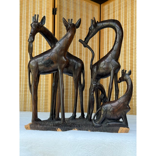 Vintage African Hand-Carved Ebony Wood Intertwined Giraffe Herd For Sale - Image 10 of 15