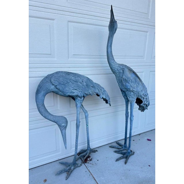 Title Monumental Pair of Life-Size Bronze Crane Garden Sculptures with Verdigris Patina, 20th Century Description A...