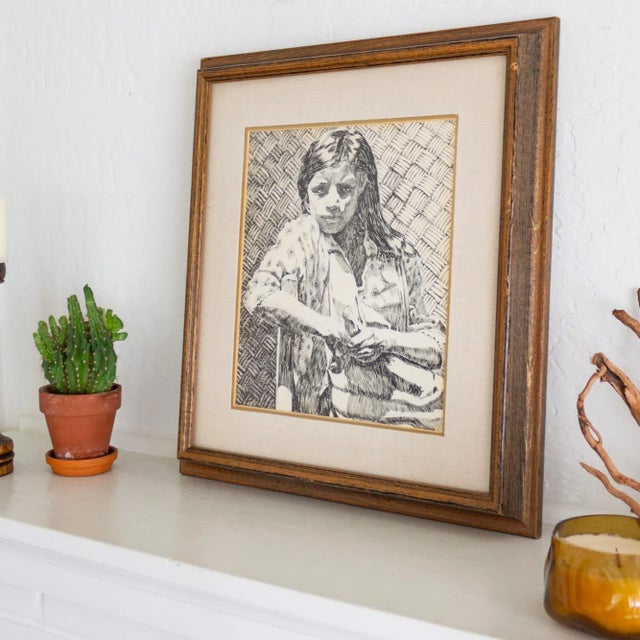 Black Early 20th Century Pen and Ink Portrait by Weldon Amerine For Sale - Image 8 of 12
