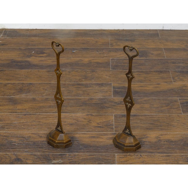 19th-Century English Bronze Andirons with Gothic Details and Heart Finials For Sale - Image 9 of 12