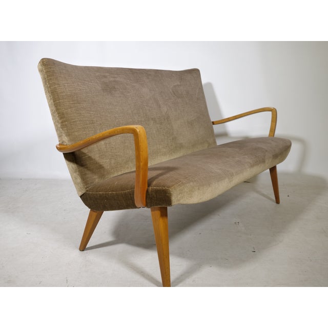 1960s Mid-Century Modern Cocktail Sofa in Velour, 1960s For Sale - Image 5 of 11