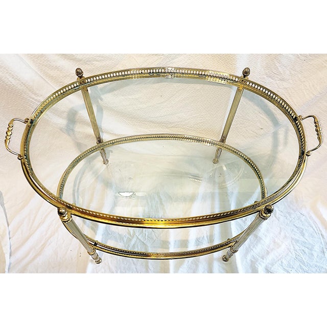 1980s Oval Brass 2 Tier Tea Table For Sale - Image 4 of 9