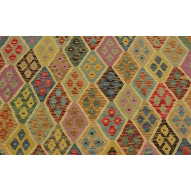 Textile 1990s Shabby Chic Blue/Beige Hand-Woven Kilim Wool Rug -6'7 X 9'6 For Sale - Image 7 of 8