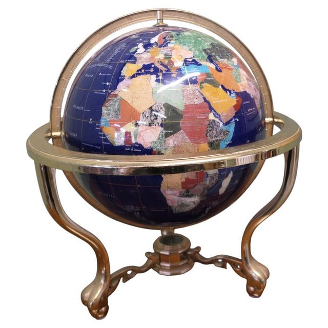 Blue Table Top World Globe in Lapis and Brass, 1970s For Sale - Image 8 of 8