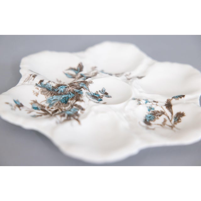French Country Antique 19th Century French Limoges Porcelain Floral Oyster Plate For Sale - Image 3 of 7