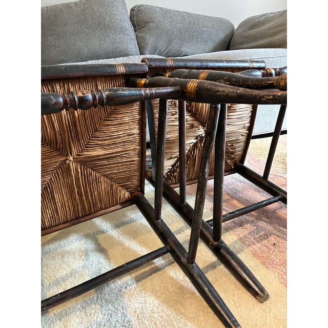 Pair of Vintage Rush Seat Ladderback Chairs For Sale - Image 4 of 12