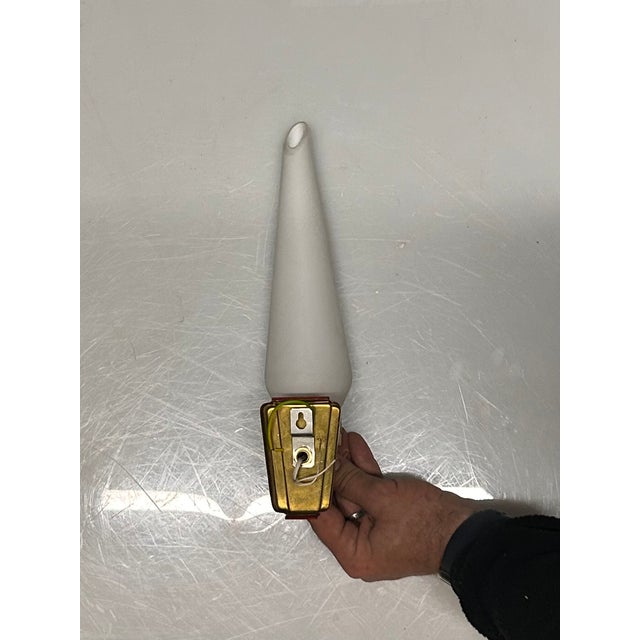 Opaline Glass and Brass Sconces, 1950s, Set of 2 For Sale - Image 9 of 11