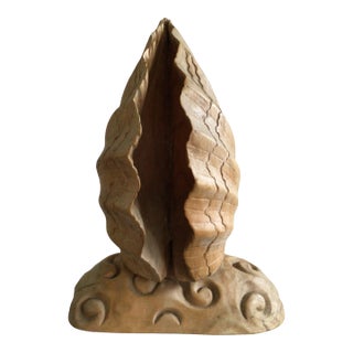 1950s Italian Carved Wood Folded Leaf Sculpture on Wood Base For Sale