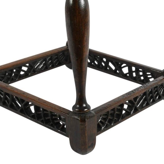 Signed F. W. Tyler Hand-Carved Wooden Stool Dated 1943 With Pierced Openwork Panels For Sale - Image 9 of 9
