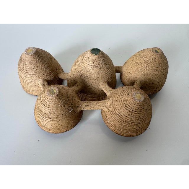 Mid-Century Modern 1980’s Vintage Sculptural Studio Art Pottery Connected Bowl Centerpiece, Signed For Sale - Image 3 of 12