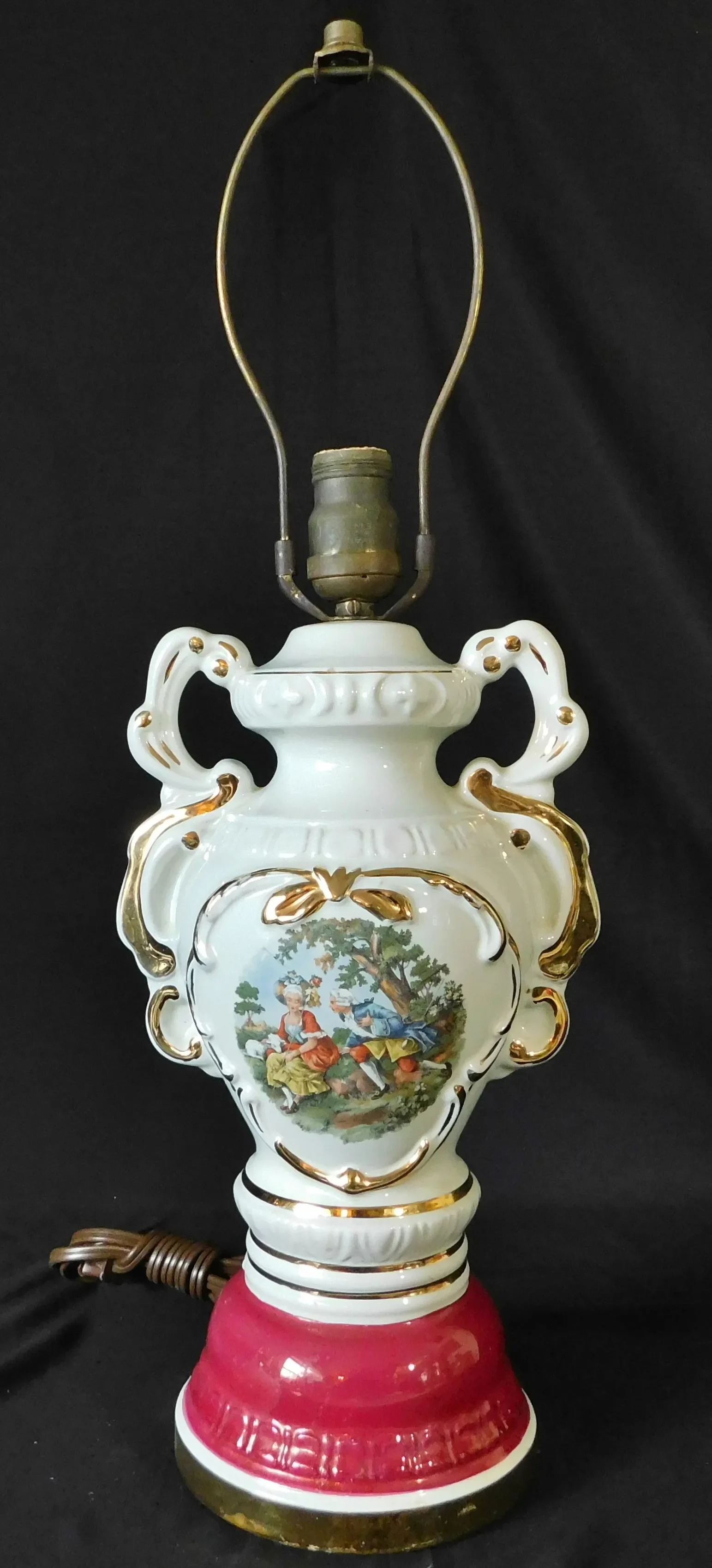 Antique Porcelain Lamp with Gold Leaf trim and Roses