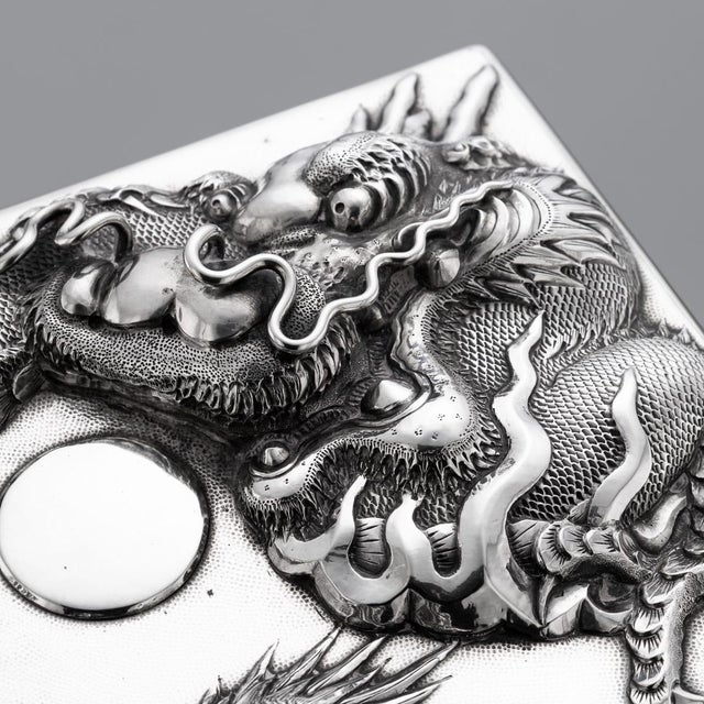 Antique Japanese Meiji Silver Dragon Cigar Humidor Box, 1900 For Sale - Image 11 of 18