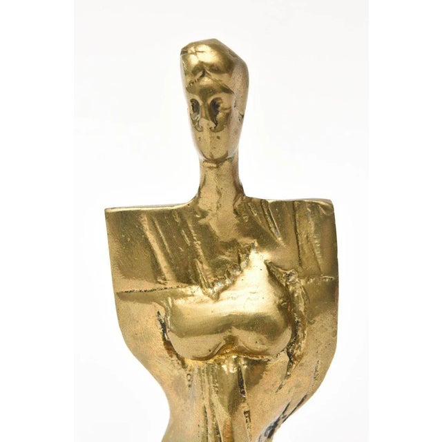 1970s Vintage Abstract Brass Sculpture of a Seated Woman 70's For Sale - Image 5 of 11