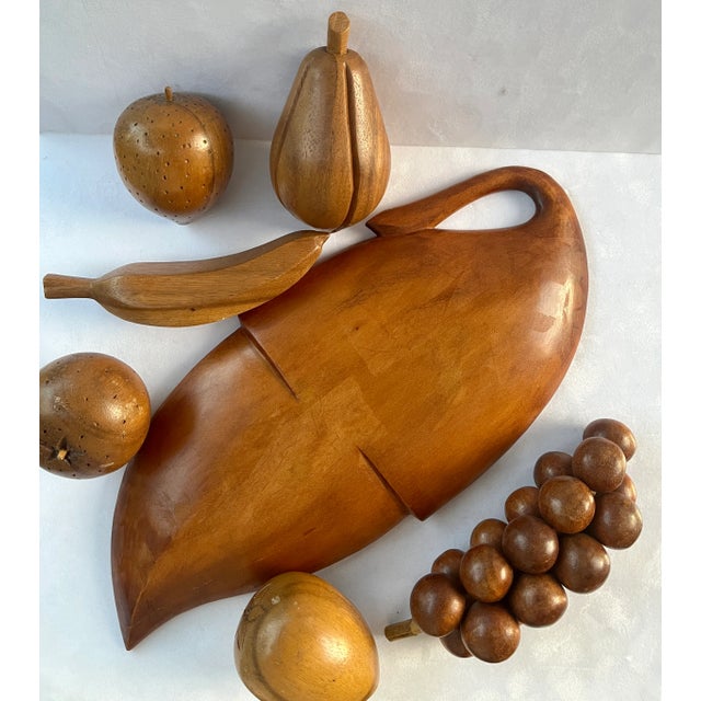 Brown MCM Teak Monkey Pod Hand-Carved Fruit and Tray For Sale - Image 8 of 8