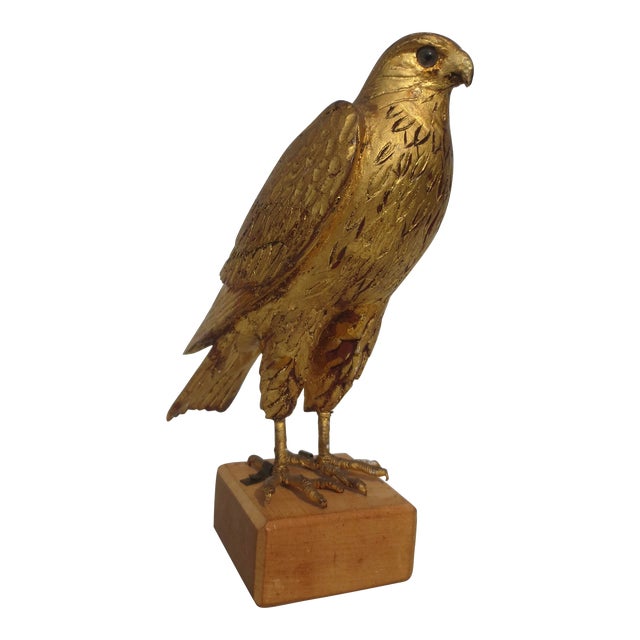 Egyptian Carved Gilt Wood Falcon Circa 1950s For Sale