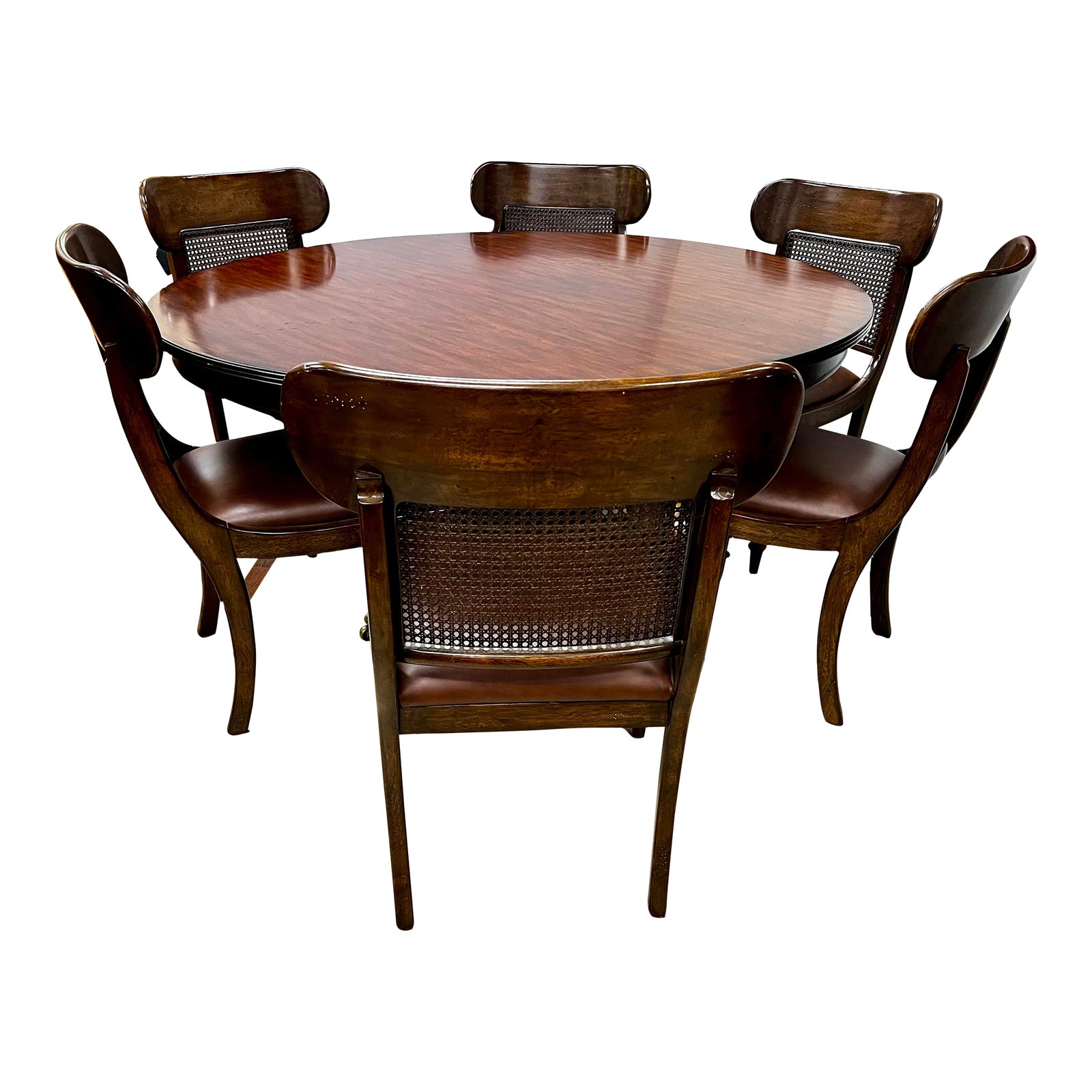 Ralph Lauren Made by Henredon Round Dining Table, 6 Cane Back Chairs