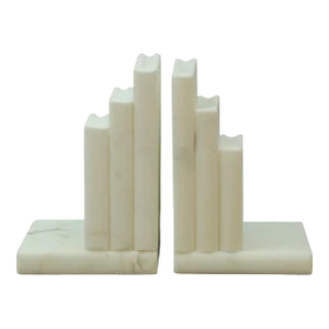 Hand Carved Carrara White Marble Books Stacked Bookends Italy 1970's
