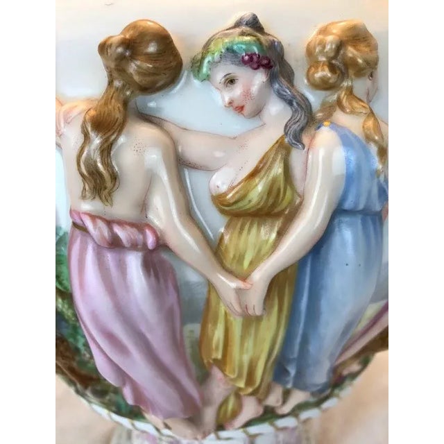 Mid 20th Century Italian Capodimonte Porcelain Lamp • Sculpted Mythological Figures • Victorian‑Style Shade For Sale - Image 5 of 12