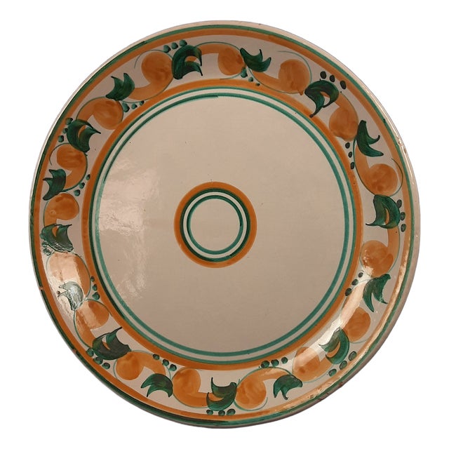 Large Vintage Caltagirone Majolica Hand-Painted Hanging Plate, 1960s For Sale