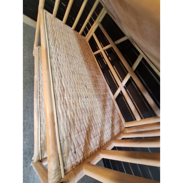 Sand Vintage 1970s Bent Rattan McQuire Style Bakers Rack For Sale - Image 8 of 9