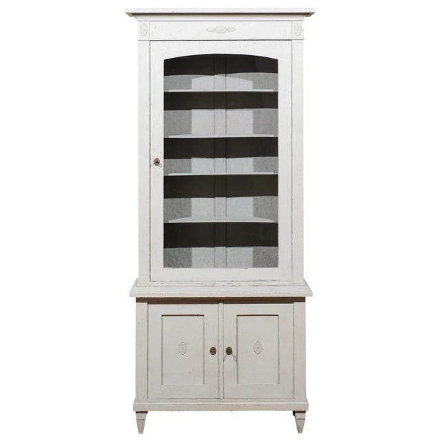 19th Century Swedish Painted Wood Vitrine Cabinet with Glass Door and Rosettes For Sale - Image 12 of 12