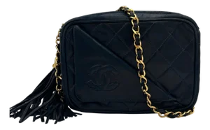 Chanel Navy Camera Front Pocket Cc Tassel Bag 1990