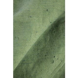 Heavy Hemp Dyed French Antique Linen Sheet Fabric Pale Green Blue Circa 1850 Textile Nubby Fabric Linen For Sale