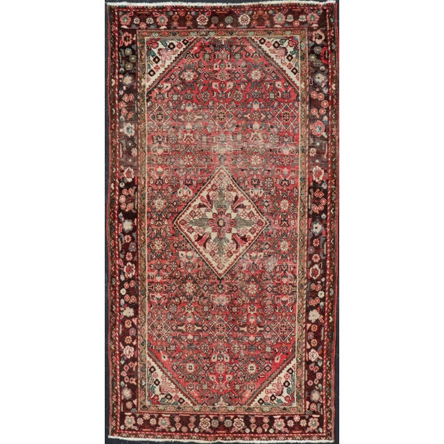 Semi Antique Persian Distressed Hamadan Gallery Rug With Medallion Design For Sale - Image 12 of 12