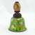 An antique Chinese enameled metal bell with a handle made from a repurposed Mandarin bronze hat finial. A thin metal has...