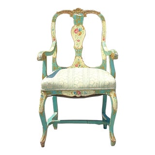 Vintage Boho Italian Hand Painted Arm Chair For Sale