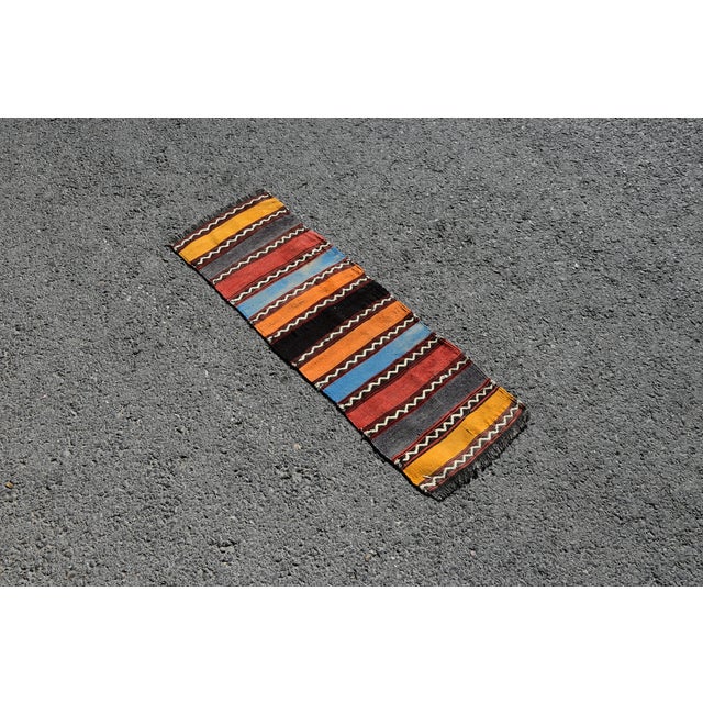 Mid-Century Modern 1970s Turkish Vintage Hand Knotted Stripe Desing Wool Kilim Runner Rug For Sale - Image 3 of 11