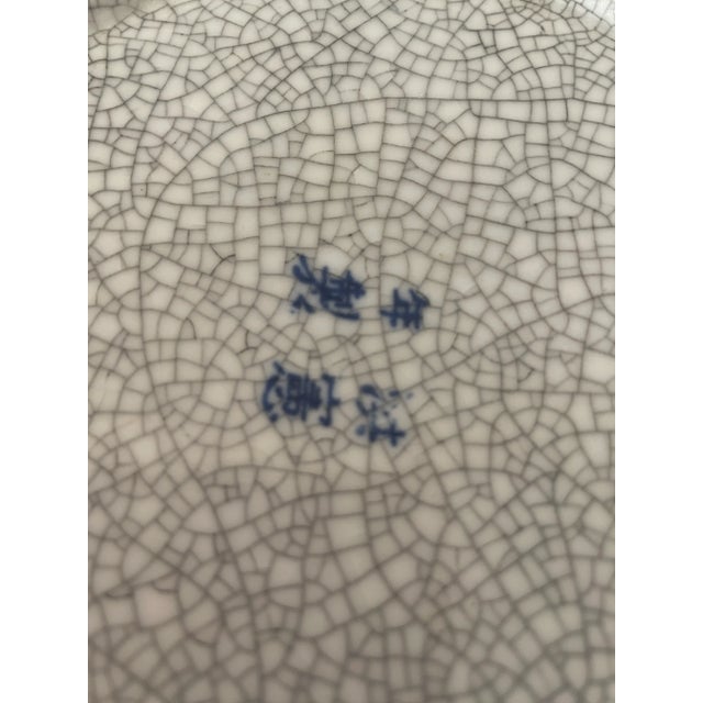 Antique Chinese Eight Immortals Blue & White Crackled Glass Ceramic Bowl, Marked For Sale - Image 9 of 10