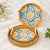 Traditional 2020s Set of Three Yellow Flower Pattern Rattan Mother-of-Pearl Inlaid Trays With Handles For Sale - Image 3 of 4