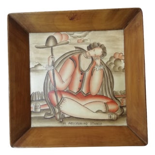 Tired Pilgrim Framed Tile by Gio Ponti for Richard-Ginori San Cristoforo, Italy, 1920s For Sale