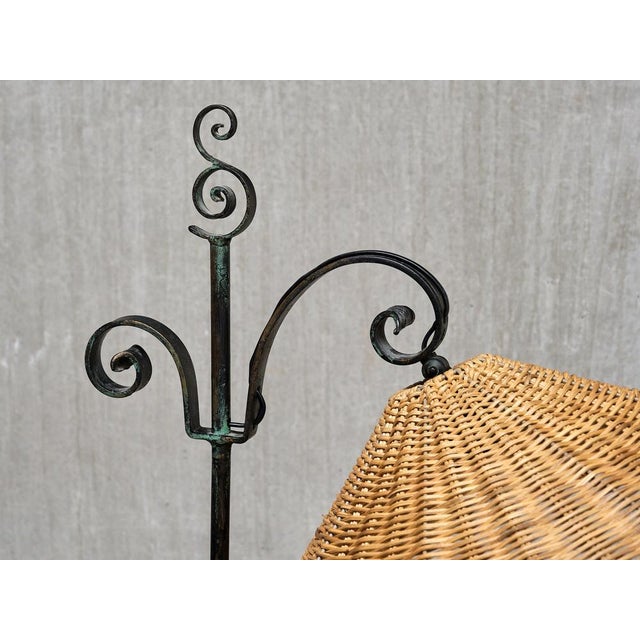 Wrought Iron Floor Lamp with Rattan Shade by Harald Notini, Böhlmarks, Sweden, 1930s For Sale - Image 16 of 17