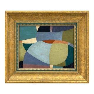 Contemporary Abstract Color-Block Oil Painting in Vintage Frame For Sale