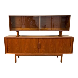 Danish Mid-Century Modern Teak Server W/ Glass Top Hutch For Sale