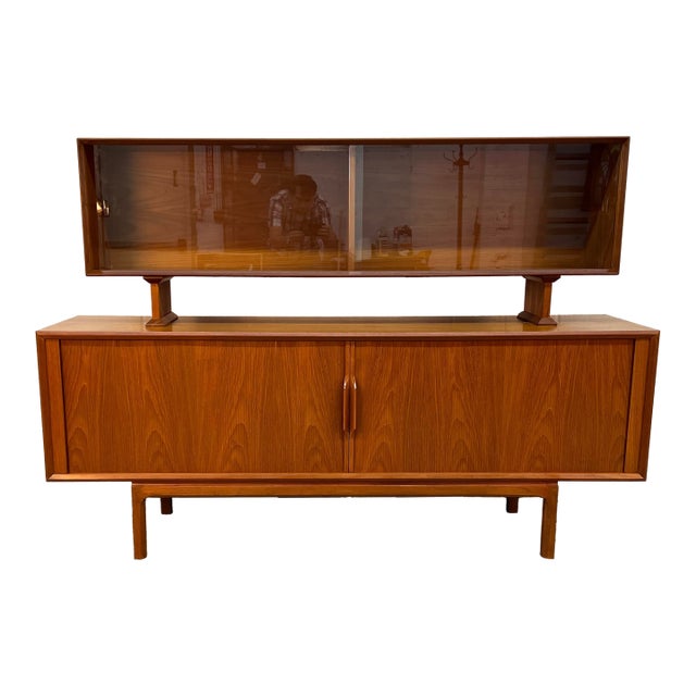 Danish Mid-Century Modern Teak Server W/ Glass Top Hutch For Sale