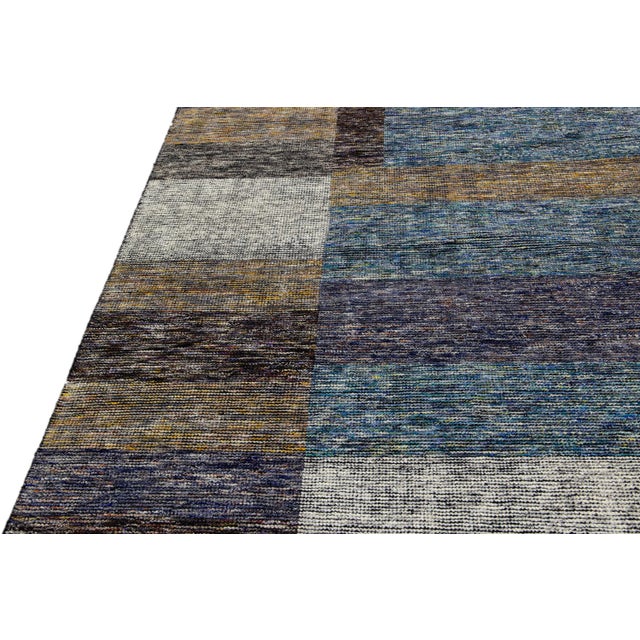 Modern Apadana's Safi Collection Handmade Earthy Tone Abstract Designed Wool Rug For Sale - Image 4 of 11