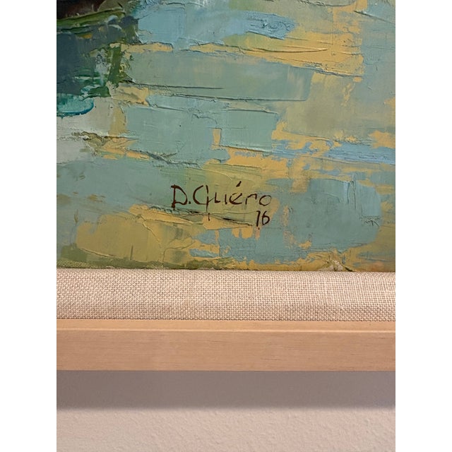 French Vintage French Harbor Painting in a Light Wood Frame, Signed For Sale - Image 3 of 10