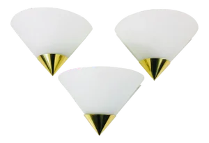 1980s Mid-Century Modern Brass and Opaline Glass Wall Lamps by Glashütte Limburg, Germany - Set of 3