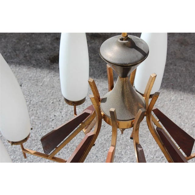 Esperia Large Wooden Murano Glass and Brass Chandelier from Esperia, 1950s For Sale - Image 4 of 12