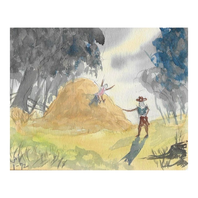 1972 Watercolor Landscape Painting For Sale